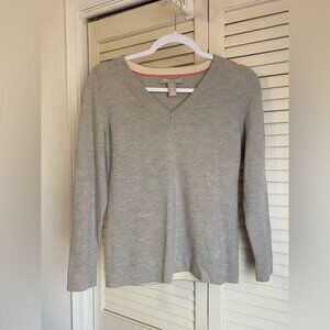 Banana Republic Women's Extra Fine Merino Wool V-Neck Sweater Size S Gray